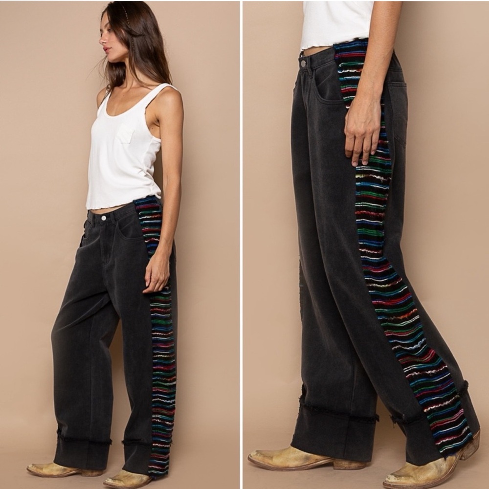 POL Black Pants with Multicolor Stripes